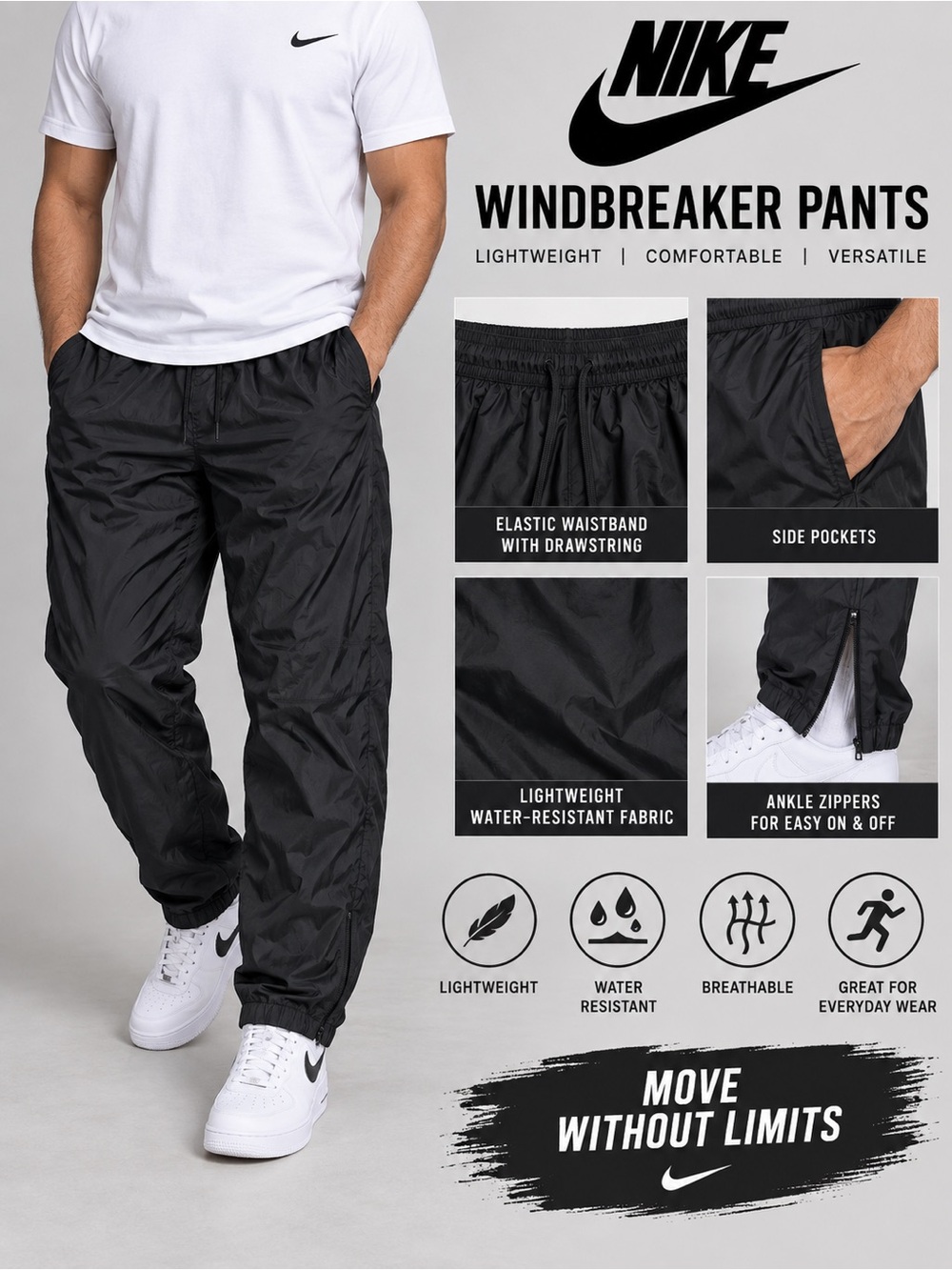 Nike | Men’s Black Windbreaker Joggers | Size Large